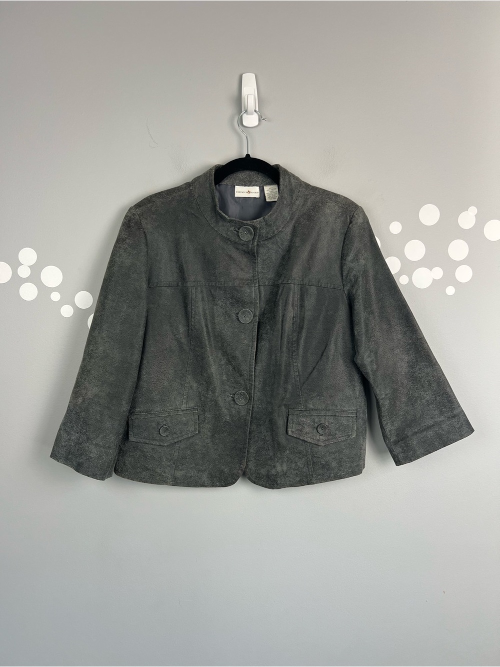 Preswick & Moore Gray Genuine Leather Waist-Length Jacket L Button Front